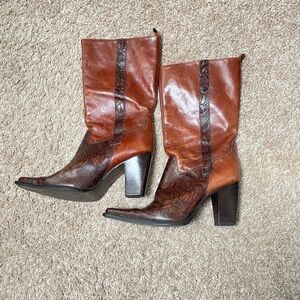 Antonio Melani Womens Cassidy Brown Leather Floral Embossed Cowboy Boots Sz 7.5